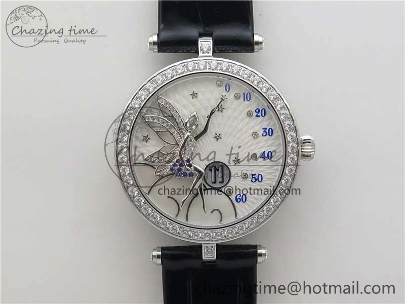 Lady Féerie Full Diamonds 5GF Best Edition White Dial on Leather Strap Quartz