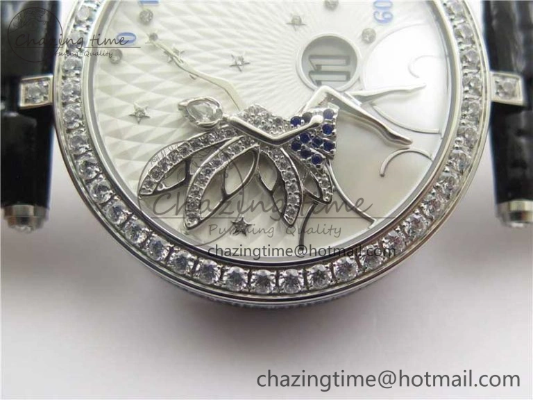 Lady Féerie Full Diamonds 5GF Best Edition White Dial on Leather Strap Quartz