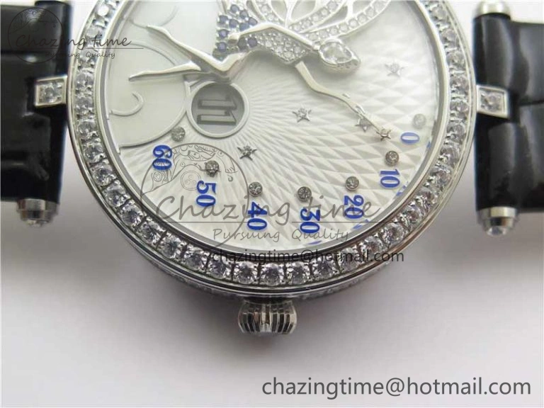 Lady Féerie Full Diamonds 5GF Best Edition White Dial on Leather Strap Quartz