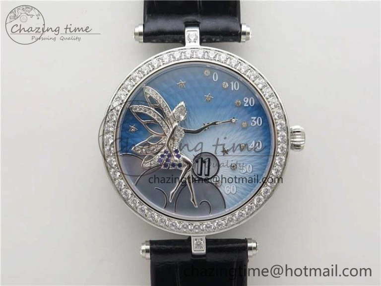 Lady Féerie Full Diamonds Case 5GF Best Edition Blue Dial on Leather Strap Quartz