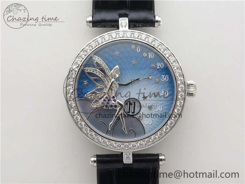 Lady Féerie Full Diamonds Case 5GF Best Edition Blue Dial on Leather Strap Quartz