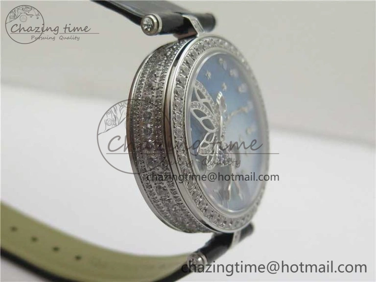 Lady Féerie Full Diamonds Case 5GF Best Edition Blue Dial on Leather Strap Quartz