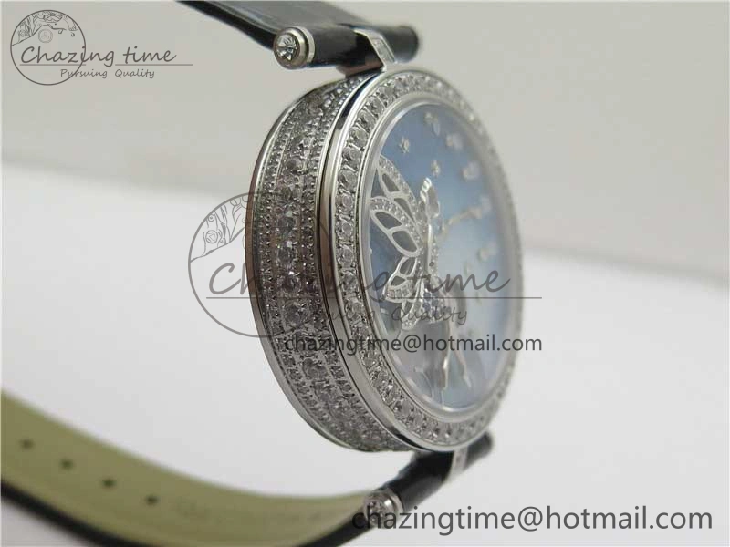 Lady Féerie Full Diamonds Case 5GF Best Edition Blue Dial on Leather Strap Quartz