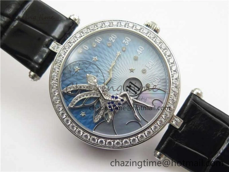 Lady Féerie Full Diamonds Case 5GF Best Edition Blue Dial on Leather Strap Quartz