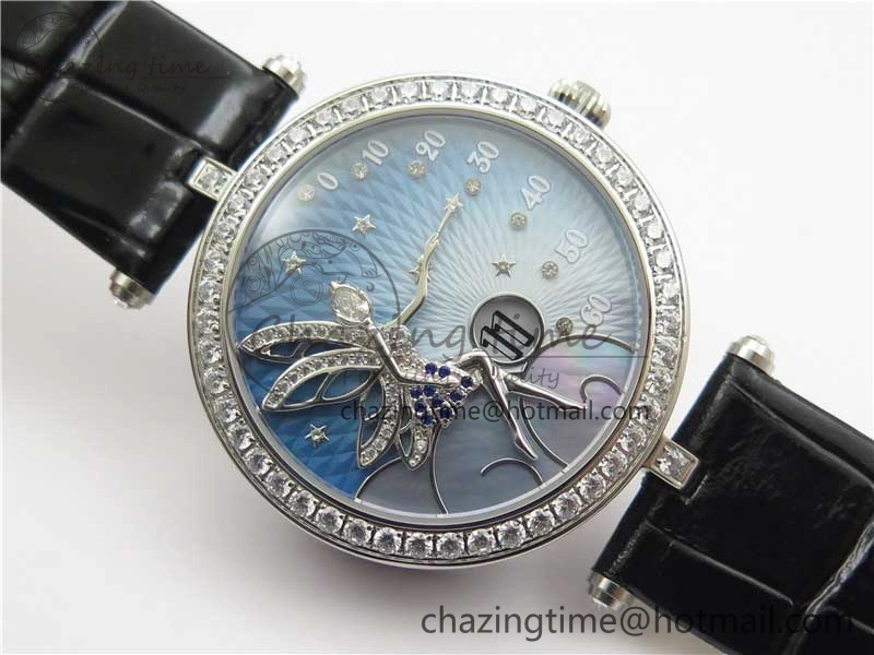 Lady Féerie Full Diamonds Case 5GF Best Edition Blue Dial on Leather Strap Quartz