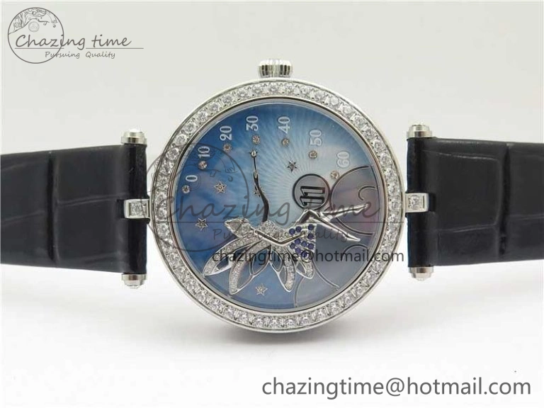 Lady Féerie Full Diamonds Case 5GF Best Edition Blue Dial on Leather Strap Quartz