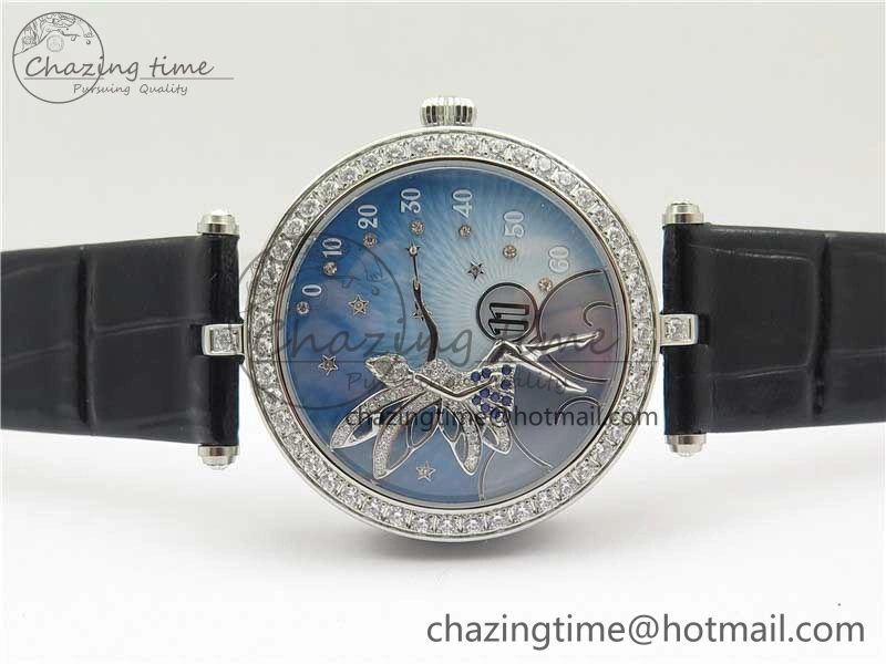 Lady Féerie Full Diamonds Case 5GF Best Edition Blue Dial on Leather Strap Quartz