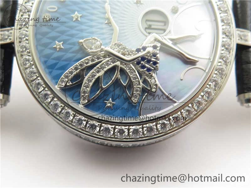 Lady Féerie Full Diamonds Case 5GF Best Edition Blue Dial on Leather Strap Quartz