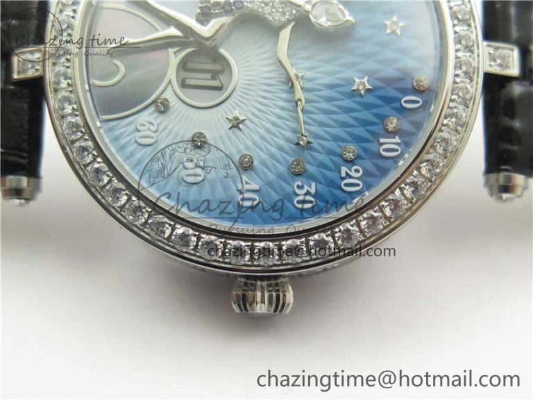 Lady Féerie Full Diamonds Case 5GF Best Edition Blue Dial on Leather Strap Quartz