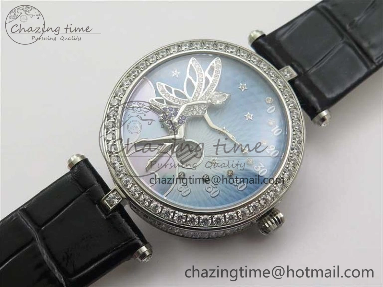 Lady Féerie Full Diamonds Case 5GF Best Edition Blue Dial on Leather Strap Quartz