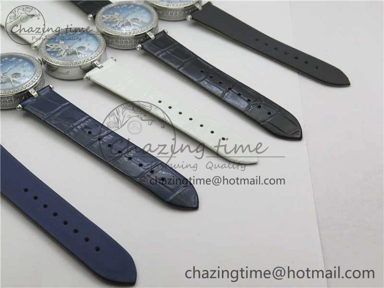Lady Féerie Full Diamonds Case 5GF Best Edition Blue Dial on Leather Strap Quartz