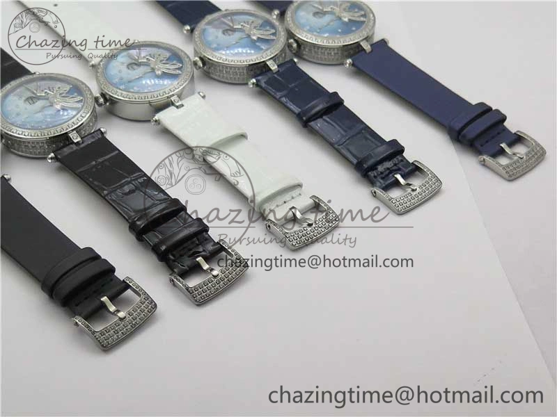 Lady Féerie Full Diamonds Case 5GF Best Edition Blue Dial on Leather Strap Quartz