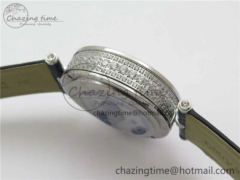 Lady Féerie Full Diamonds Case 5GF Best Edition Blue Dial on Leather Strap Quartz