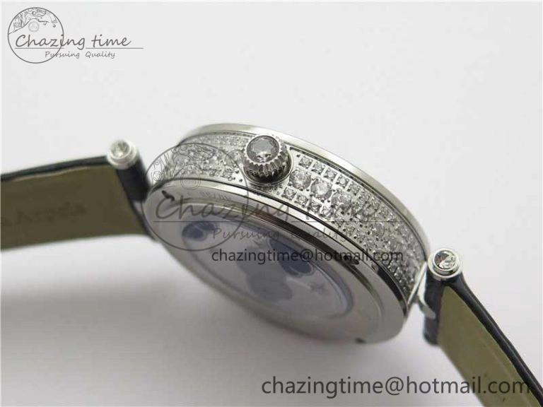 Lady Féerie Full Diamonds Case 5GF Best Edition Blue Dial on Leather Strap Quartz