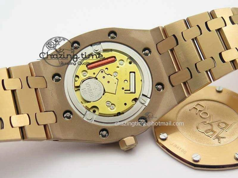 Lady Royal Oak 33mm 15000 RG JF 1:1 Best Edition Brown Textured Dial On RG Bracelet Ronda Quartz