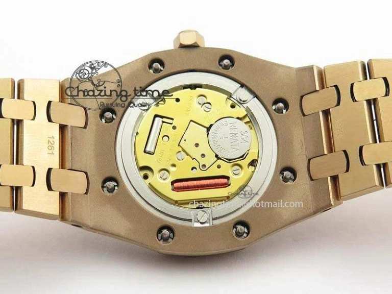 Lady Royal Oak 33mm 15000 RG JF 1:1 Best Edition Brown Textured Dial On RG Bracelet Ronda Quartz
