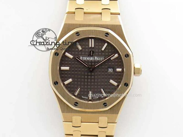 Lady Royal Oak 33mm 15000 RG JF 1:1 Best Edition Brown Textured Dial On RG Bracelet Ronda Quartz
