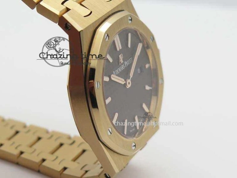 Lady Royal Oak 33mm 15000 RG JF 1:1 Best Edition Brown Textured Dial On RG Bracelet Ronda Quartz