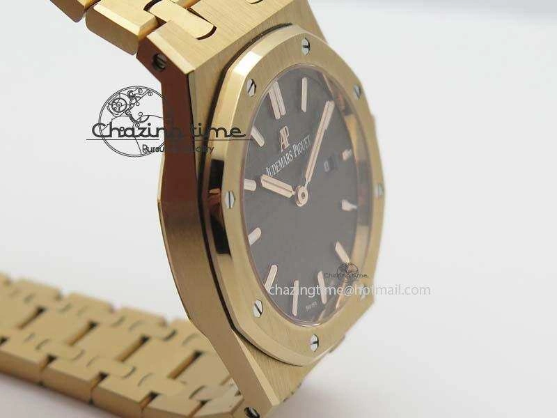 Lady Royal Oak 33mm 15000 RG JF 1:1 Best Edition Brown Textured Dial On RG Bracelet Ronda Quartz