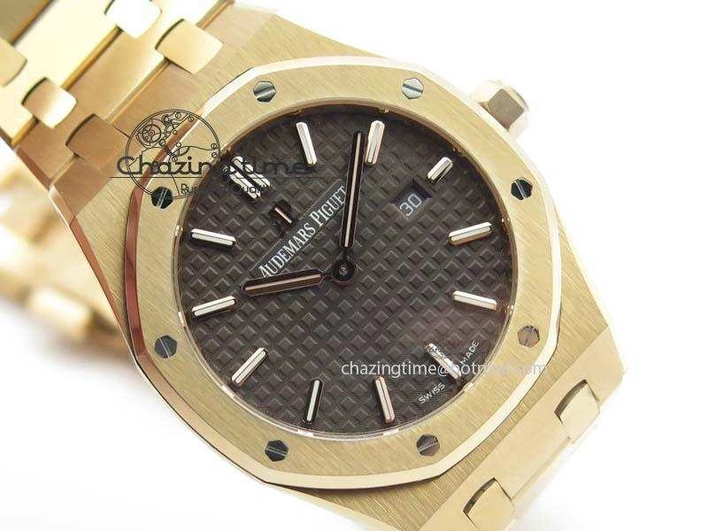Lady Royal Oak 33mm 15000 RG JF 1:1 Best Edition Brown Textured Dial On RG Bracelet Ronda Quartz