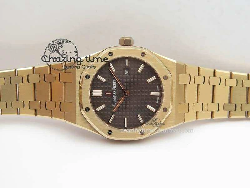 Lady Royal Oak 33mm 15000 RG JF 1:1 Best Edition Brown Textured Dial On RG Bracelet Ronda Quartz