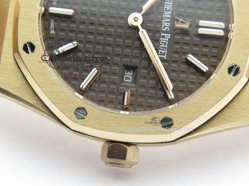 Lady Royal Oak 33mm 15000 RG JF 1:1 Best Edition Brown Textured Dial On RG Bracelet Ronda Quartz