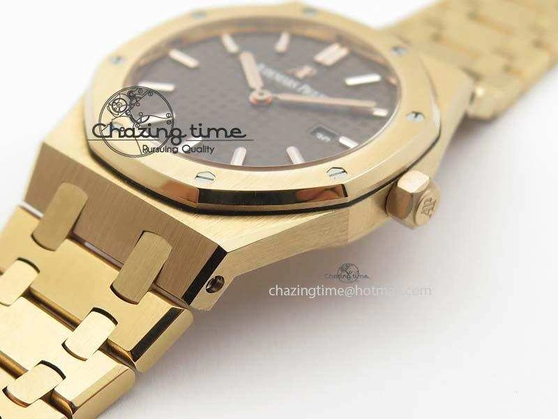 Lady Royal Oak 33mm 15000 RG JF 1:1 Best Edition Brown Textured Dial On RG Bracelet Ronda Quartz