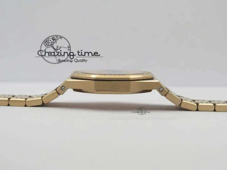 Lady Royal Oak 33mm 15000 RG JF 1:1 Best Edition White Dial Diamond Bezel On RG Bracelet Ronda Quartz