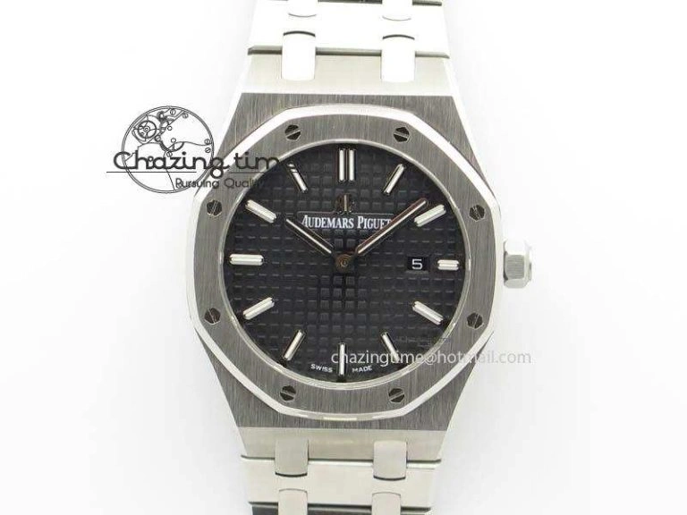 Lady Royal Oak 33mm 15000 SS JF 1:1 Best Edition Black Textured Dial On SS Bracelet Ronda Quartz