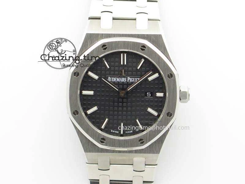 Lady Royal Oak 33mm 15000 SS JF 1:1 Best Edition Black Textured Dial On SS Bracelet Ronda Quartz