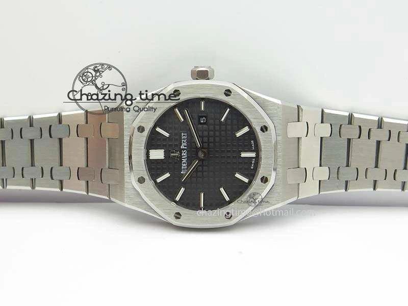 Lady Royal Oak 33mm 15000 SS JF 1:1 Best Edition Black Textured Dial On SS Bracelet Ronda Quartz