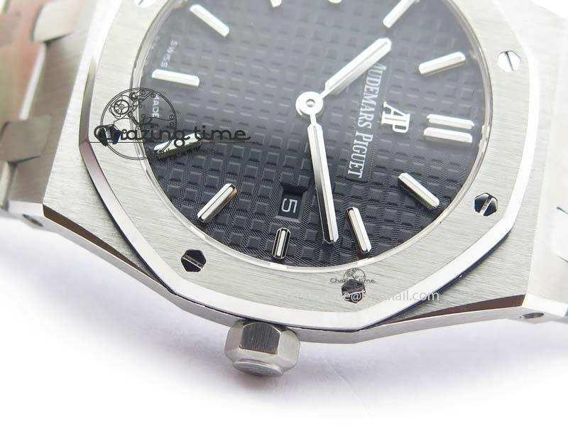 Lady Royal Oak 33mm 15000 SS JF 1:1 Best Edition Black Textured Dial On SS Bracelet Ronda Quartz
