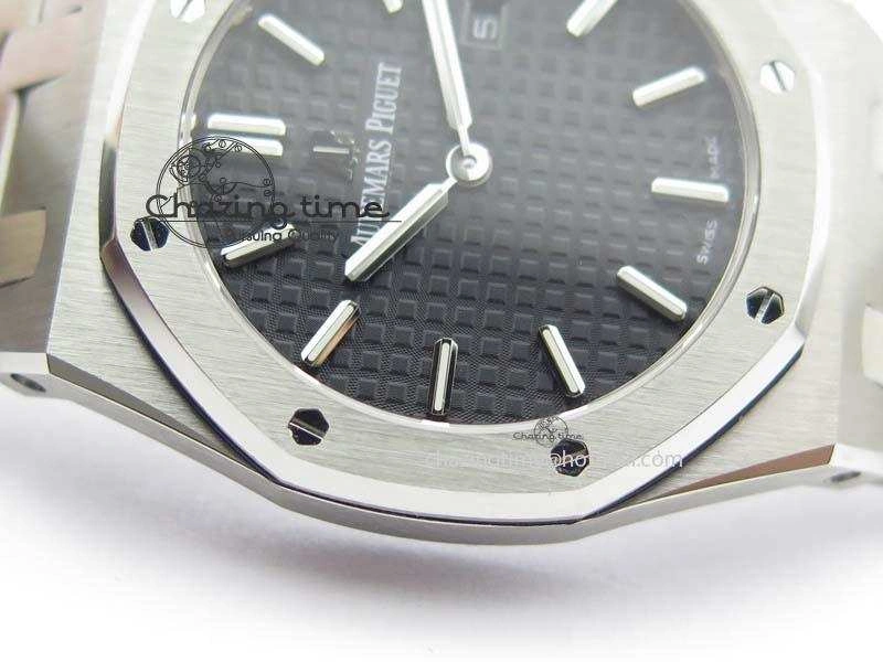 Lady Royal Oak 33mm 15000 SS JF 1:1 Best Edition Black Textured Dial On SS Bracelet Ronda Quartz