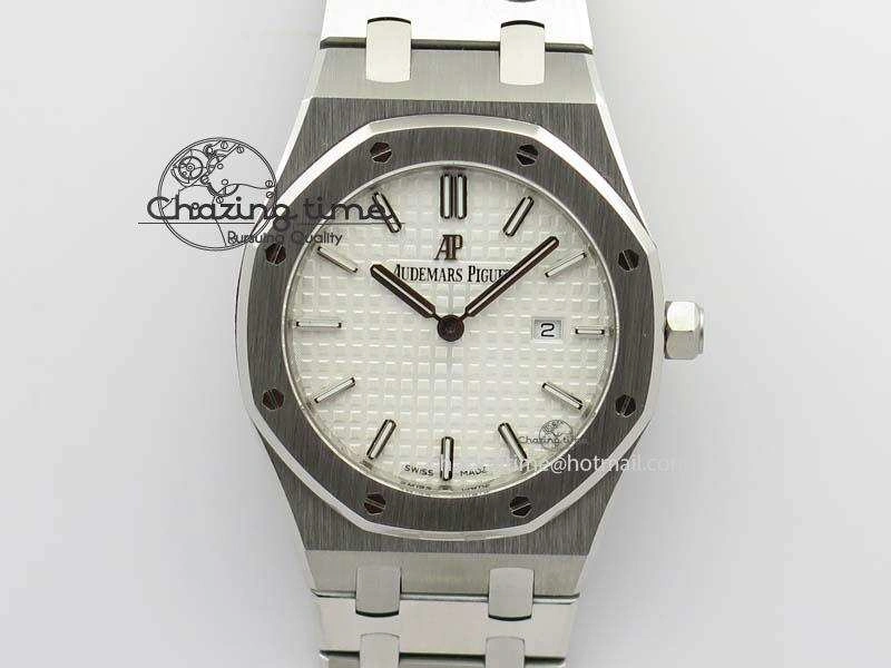 Lady Royal Oak 33mm 15000 SS JF 1:1 Best Edition White Textured Dial On SS Bracelet Ronda Quartz