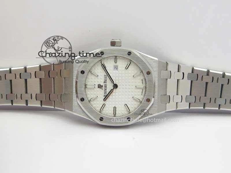 Lady Royal Oak 33mm 15000 SS JF 1:1 Best Edition White Textured Dial On SS Bracelet Ronda Quartz