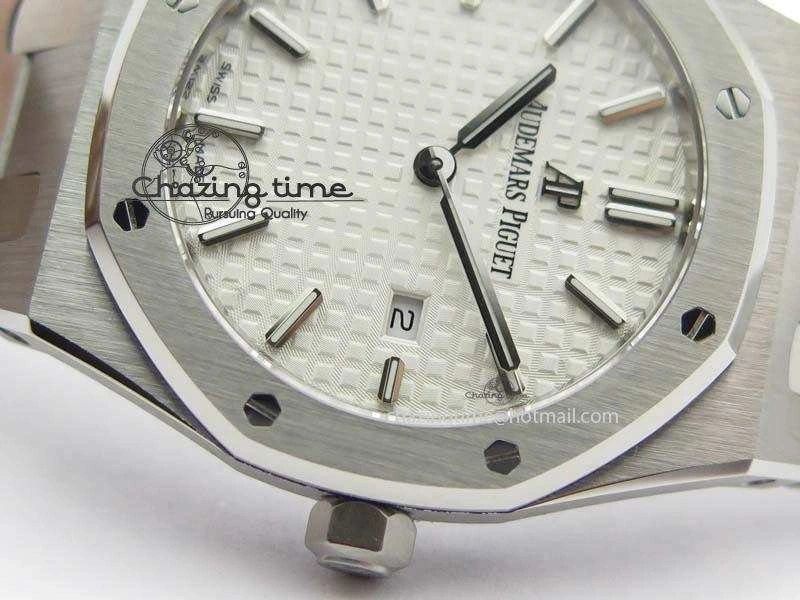 Lady Royal Oak 33mm 15000 SS JF 1:1 Best Edition White Textured Dial On SS Bracelet Ronda Quartz