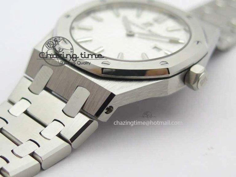 Lady Royal Oak 33mm 15000 SS JF 1:1 Best Edition White Textured Dial On SS Bracelet Ronda Quartz