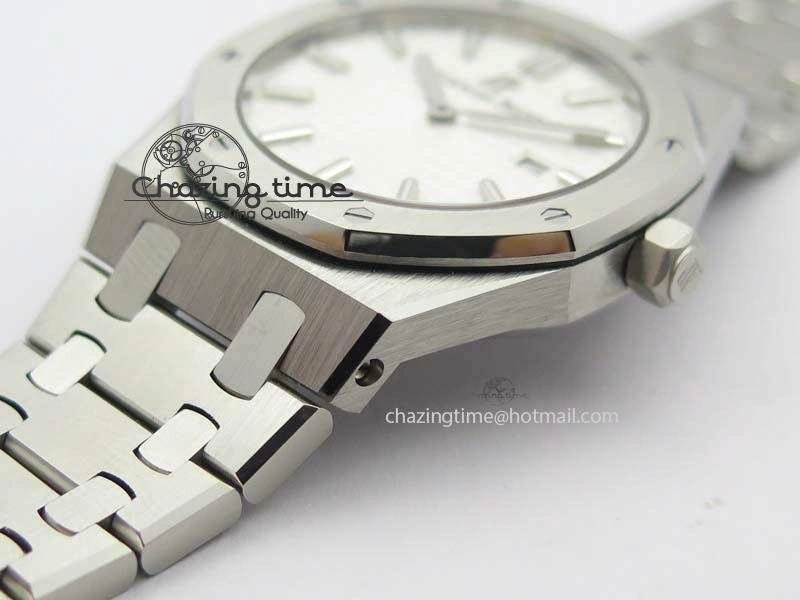 Lady Royal Oak 33mm 15000 SS JF 1:1 Best Edition White Textured Dial On SS Bracelet Ronda Quartz
