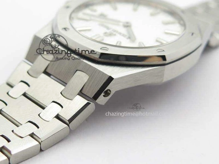 Lady Royal Oak 33mm 15000 SS JF 1:1 Best Edition White Textured Dial On SS Bracelet Ronda Quartz