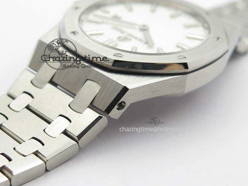 Lady Royal Oak 33mm 15000 SS JF 1:1 Best Edition White Textured Dial On SS Bracelet Ronda Quartz