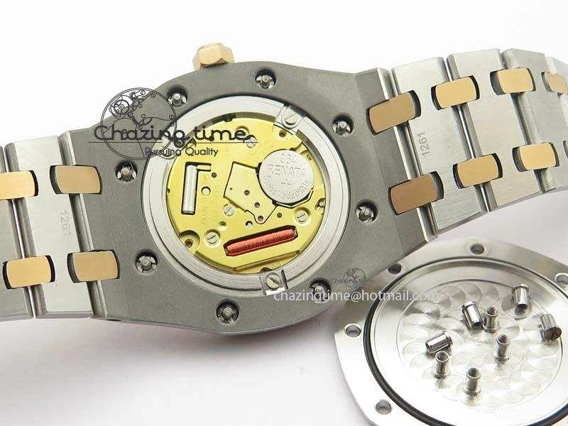 Lady Royal Oak 33mm 15000 SS RG JF 1:1 Best Edition White Dial Dia Bezel On SS RG Bracelet Ronda Quartz