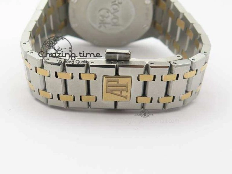 Lady Royal Oak 33mm 15000 SS RG JF 1:1 Best Edition White Dial Dia Bezel On SS RG Bracelet Ronda Quartz