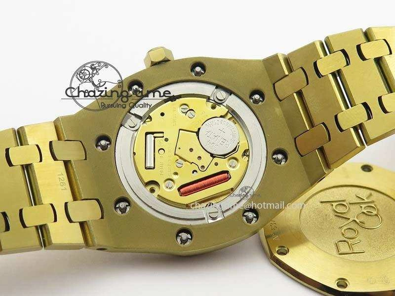 Lady Royal Oak 33mm 15000 YG JF 1:1 Best Edition Blue Textured Dial On YG Bracelet Ronda Quartz