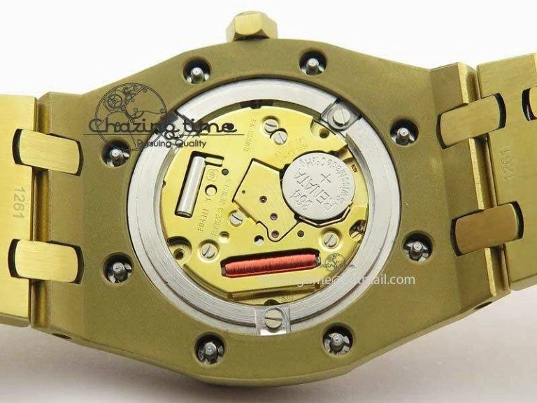 Lady Royal Oak 33mm 15000 YG JF 1:1 Best Edition Blue Textured Dial On YG Bracelet Ronda Quartz