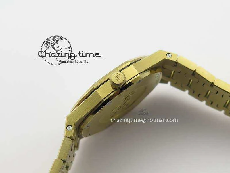 Lady Royal Oak 33mm 15000 YG JF 1:1 Best Edition Blue Textured Dial On YG Bracelet Ronda Quartz