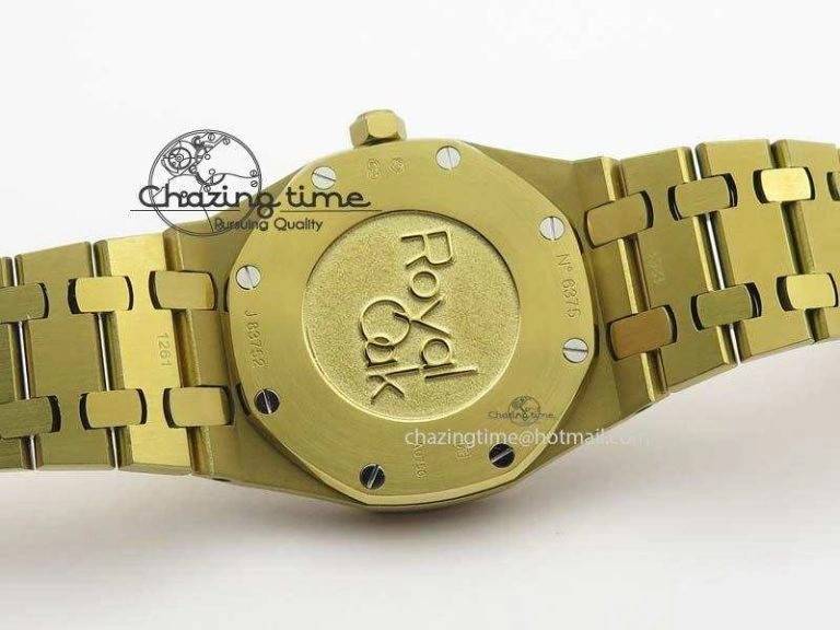 Lady Royal Oak 33mm 15000 YG JF 1:1 Best Edition Blue Textured Dial On YG Bracelet Ronda Quartz