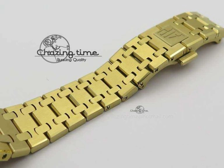 Lady Royal Oak 33mm 15000 YG JF 1:1 Best Edition Blue Textured Dial On YG Bracelet Ronda Quartz
