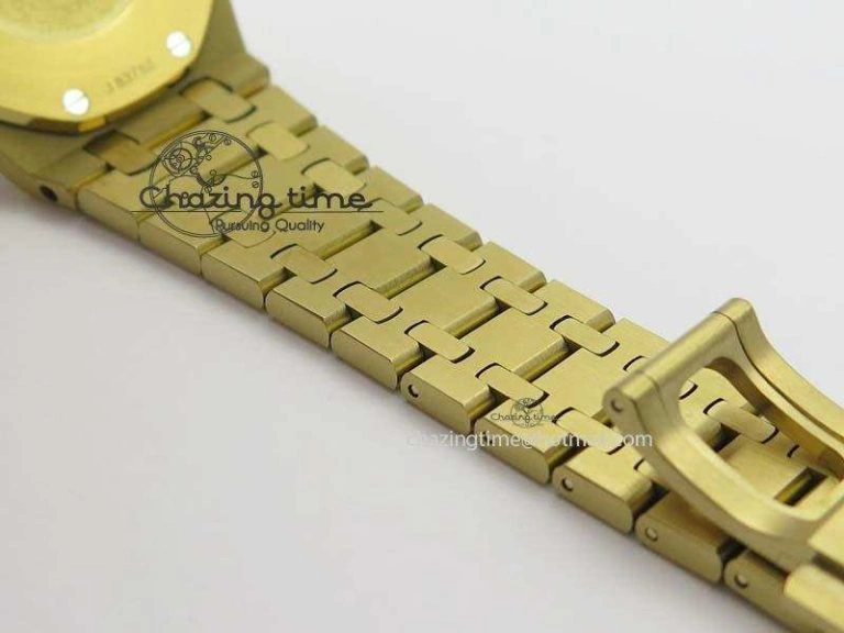 Lady Royal Oak 33mm 15000 YG JF 1:1 Best Edition Blue Textured Dial On YG Bracelet Ronda Quartz