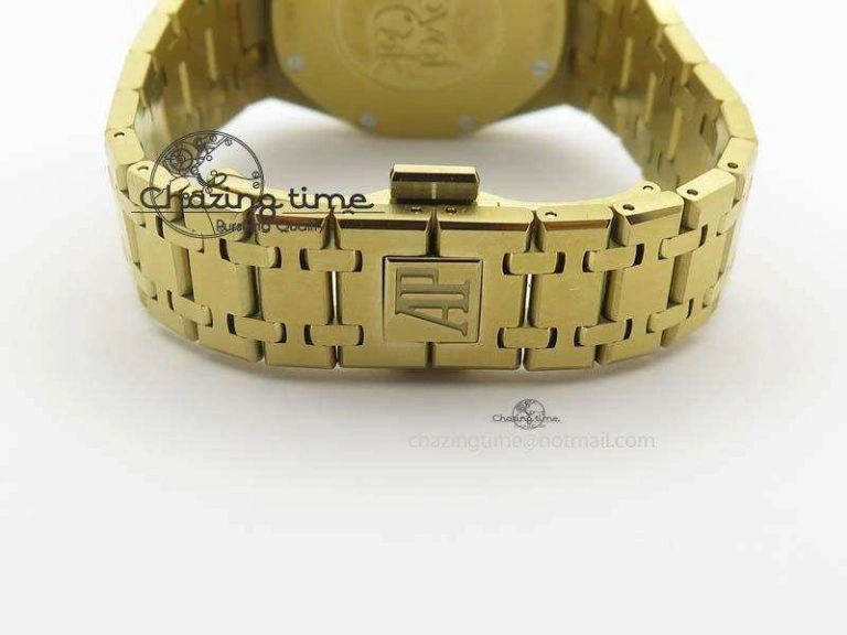 Lady Royal Oak 33mm 15000 YG JF 1:1 Best Edition Blue Textured Dial On YG Bracelet Ronda Quartz