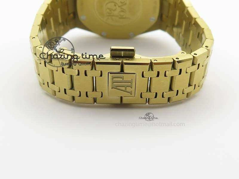 Lady Royal Oak 33mm 15000 YG JF 1:1 Best Edition Blue Textured Dial On YG Bracelet Ronda Quartz